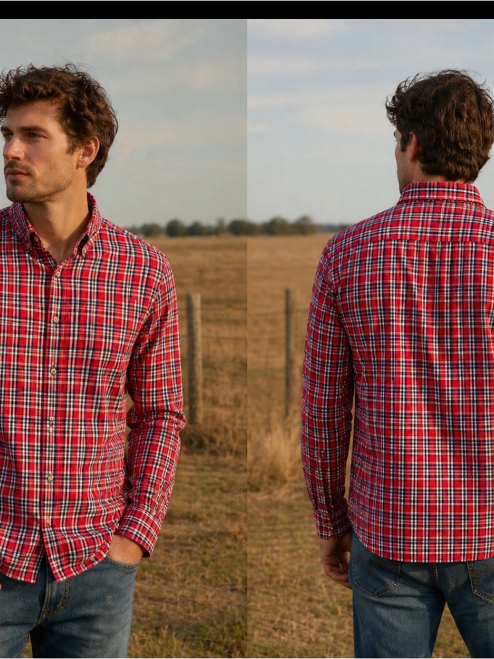 Wrangler Red and White Plaid Button-Down Shirt